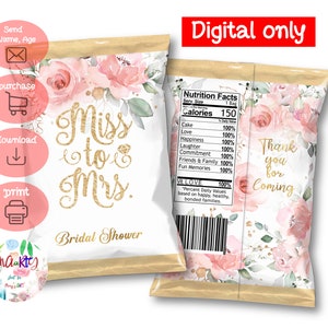DIGITAL Download Bridal Shower Chip Bag Wrappers Labels Printables
