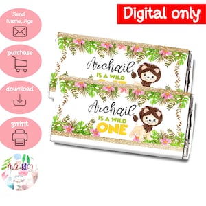 DIGITAL Download Wild one Safari theme Candy Bar Wrapper Labels Printables