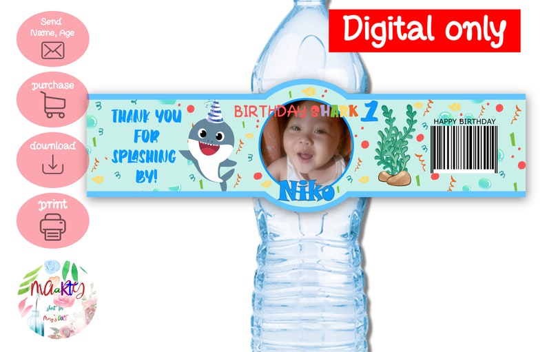 DIGITAL Download Shark Theme Water Bottle Label Printables