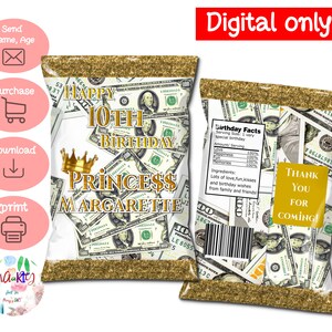 DIGITALER Download Geld Thema Chip Tasche Wrappers Etiketten Printables