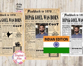 Personalised 50th Birthday Newspaper Front Page  • India 1976 Edition • Digital Download • 50 Years Old Gift • Printable Milestone Poster