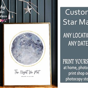 Celestial Watercolour Custom Star Map Constellation Night Sky for your Date and Location The Night We Met Great Anniversary or Wedding Gift