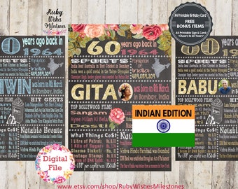 Personalised Indian 60th Birthday 1964 Chalkboard Printable born in India blackboard gift print at home jpg pdf