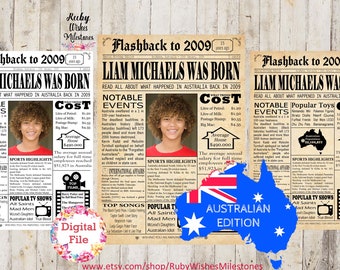 Personalised 15th Birthday 2009 Newspaper Front Page Poster Major Events Back in the Day Printable- Australian born in 2009