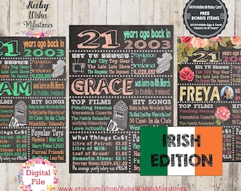 Personalised 21st 2003 Birthday Chalkboard Printable jpg and pdf- Irish Edition. Republic of Ireland Facts. Born in 2003