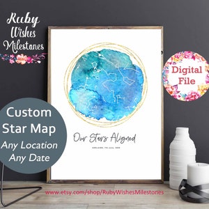 Celestial Constellation Night Sky Watercolor Star Map Printable: A Unique Gift for Astronomy Lovers
