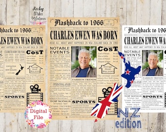 Personalised New Zealand 60th Birthday Newspaper Front Page 1966 • Printable Digital File • Unique Gift for 60 Year Old