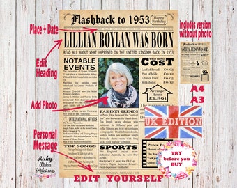 1953 Birthday British Newspaper Front Page - UK Edition (Digital File)
