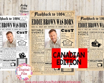 Custom Personalized 40th Birthday 1984 Canadian Newspaper Front Page Printable Poster. Born in Canada. Major news events and facts. photo
