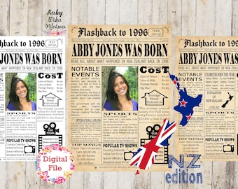 Personalised 30th Birthday Poster 1996 | New Zealand Edition | Digital Download | Milestone Gift | Custom Headline & Photo Option