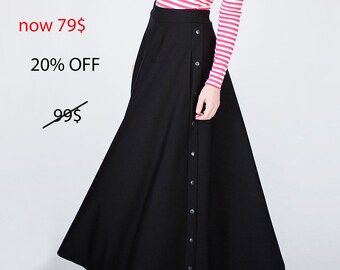 Long Skirt - Long Skirt for Women - Maxi Skirt - Black Long Skirt - Long Skirt with Pockets - Maxi Skirts Long - Casual Skirt - Black Skirt