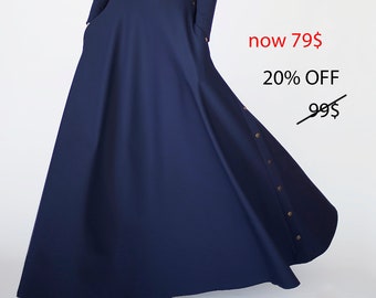 Long Skirt - Long Skirt for Women - Maxi Skirt - Blue Long Skirt - Long Skirt with Pockets - Navy blue long skirt - Full Skirt - Elegant