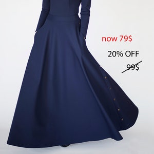 Long Skirt - Long Skirt for Women - Maxi Skirt - Blue Long Skirt - Long Skirt with Pockets - Navy blue long skirt - Full Skirt - Elegant