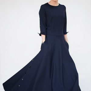blue long dress - long maxi dress - elegant dress - party dress - women dress - dark blue dress - long dress - dress with pockets - sleeve