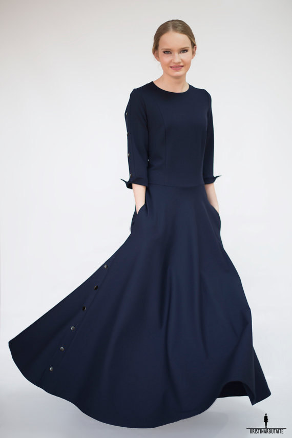 Blauwe lange jurk sales