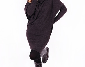 wool dress-grey sweater dress-wool sweater dress-sweater dress-warm dress-oversized sweater-asymmetric sweater-women dress-cosy dress-black