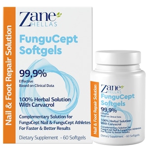 Zane Hellas FunguCept Softgels. For Faster and Better Results. Supportive Softgels for FunguCept Nail & FunguCept Athlete’s. 60 Softgels.