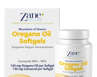 Cápsulas blandas de aceite de orégano Zane Hellas - 130 mg de carvacrol, 60 unidades