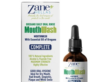 Zane Hellas  MouthWash. Oral Rinse with Oregano Oil Power. Ideal for Gingivitis, Plaque, Dry Mouth &Bad Breath.100% Herbal Solution. 1fl.oz.