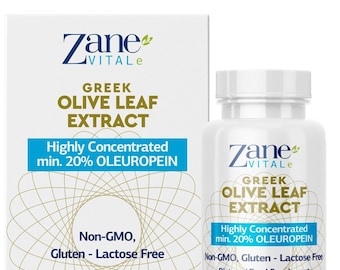 Zane Greek Olive Leaf Extract min. 20% Oleuropein-Provides Immune and Healthy Blood Pressure Support, Promotes Cardiovascular System Health