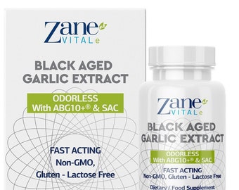 Zane Aged Black Garlic Capsules.Immune System, Blood Pressure and Cholesterol Health Support.60 Capsules.Non GMO,Gluten,Lactose,Paraben Free