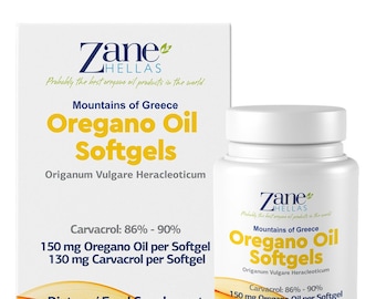 Cápsulas blandas de aceite de orégano griego: 130 mg de carvacrol, 120 unidades.