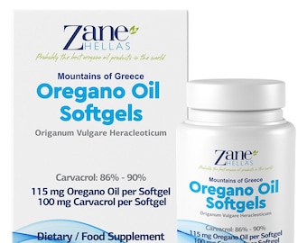 Cápsulas blandas de aceite de orégano griego Zane Hellas, 100 mg de carvacrol.