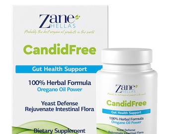 Zane Hellas CandidFree Softgels. 100% Natural Formula. Yeast Defense Gut Health Support. 60 Softgels With 7 Natural Ingredients.