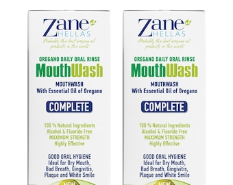 Zane Hellas MouthWash. Oral Rinse with Oregano Oil Power.Ideal for Gingivitis, Plaque, Dry Mouth Bad Breath. 100% Herbal Solution. 2fl.oz