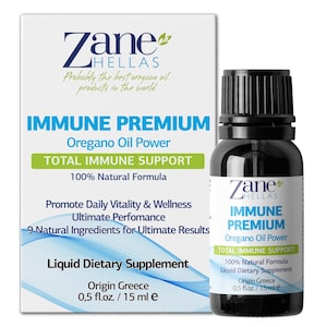 Zane Hellas Immune Premium Total Immune Support. Multiple Defense System. Wellness Support. Provides Strong Antioxidants.  0.5 fl.oz. - 15ml