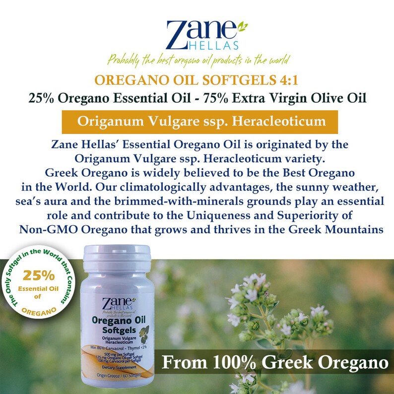 Zane Hellas Oregano Oil Softgels. Concentrate 41 Provides 108 Etsy