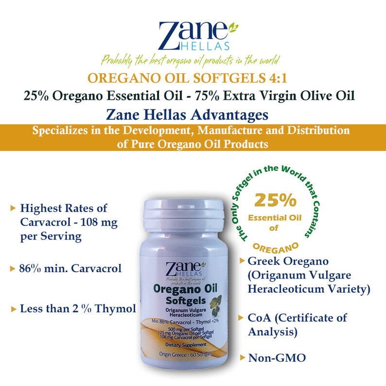 Zane Hellas Oregano Oil Softgels. Concentrate 41 Provides 108 Etsy