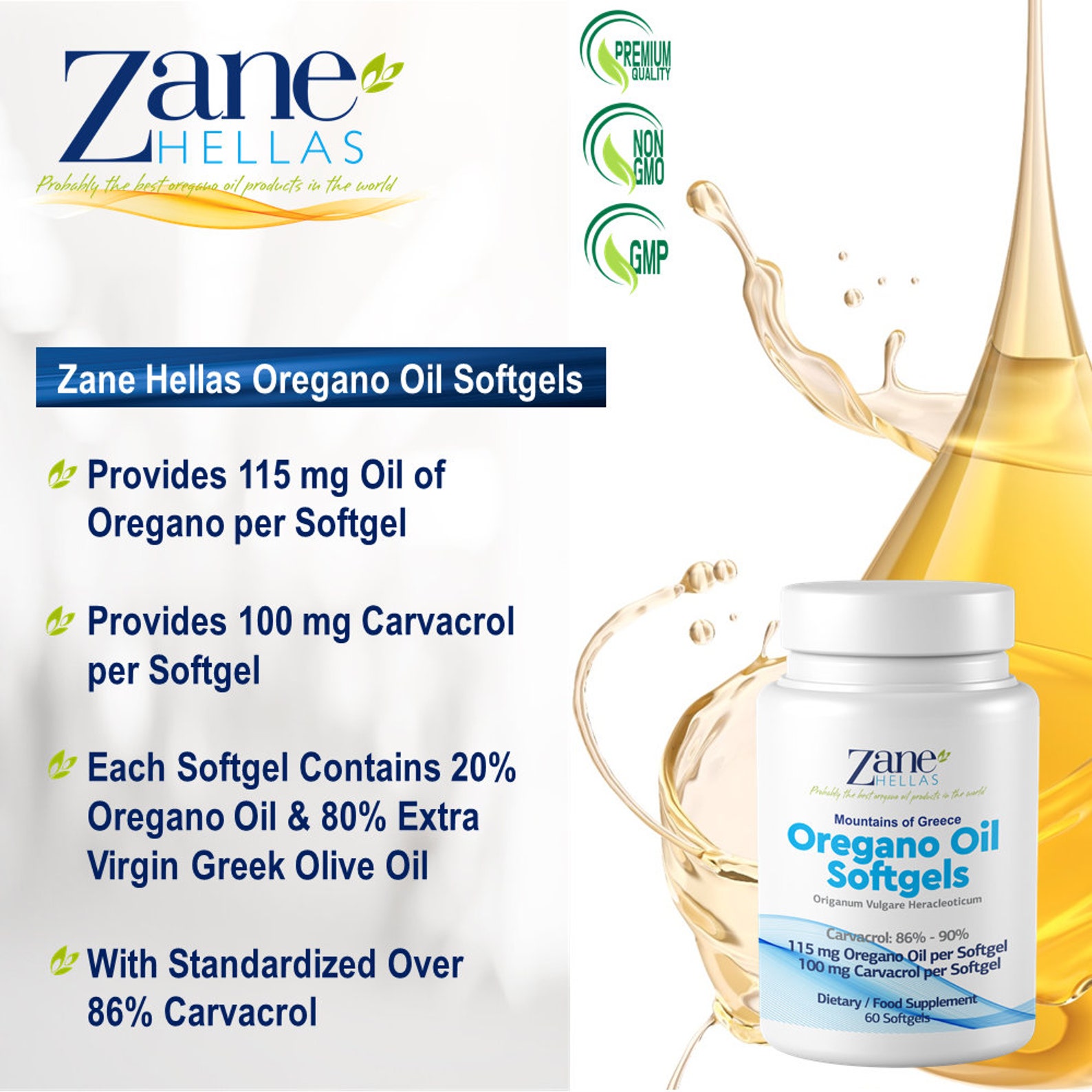 Zane Hellas Oregano Oil Softgels.every Softgel Contains 20 Greek
