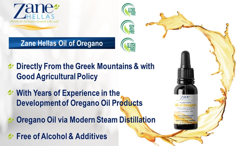 ZANE HELLAS Aceite esencial griego puro de orégano con 86 por ciento mínimo de carvacrol, 164 mg de carvacrol por porción, 0.50 fl.oz. 15ml. Súper 100 imagen 7