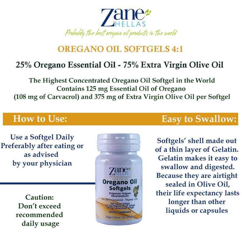 Zane Hellas Oregano Oil Softgels. Concentrate 41 Provides 108 Etsy