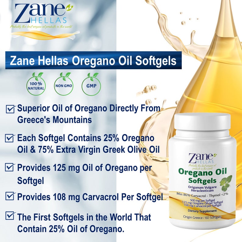 Zane Hellas Oregano Oil Softgels. Concentrate 41 Provides 108 Etsy