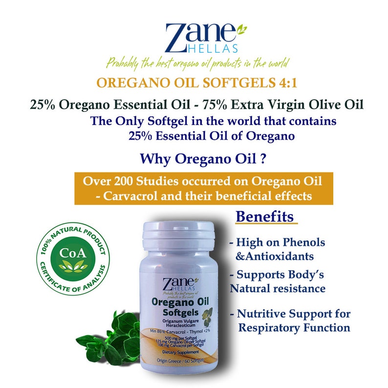 Zane Hellas Oregano Oil Softgels. Concentrate 41 Provides 108 Etsy
