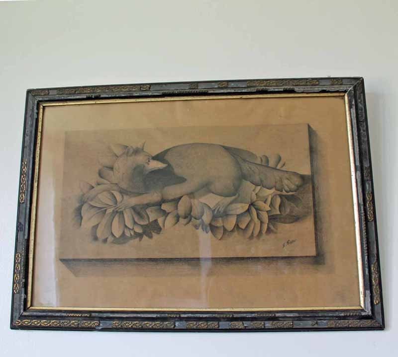 Dessin Antiuqe Par H Cixier/Antique Français Dessin à La Main Fox Art Déco Nouveau