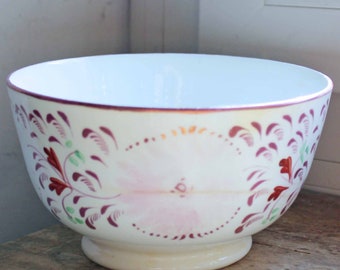Antique 19C Bone china cafe au lait bowl /Vintage English luster ware / hand paint Lusterware bowl