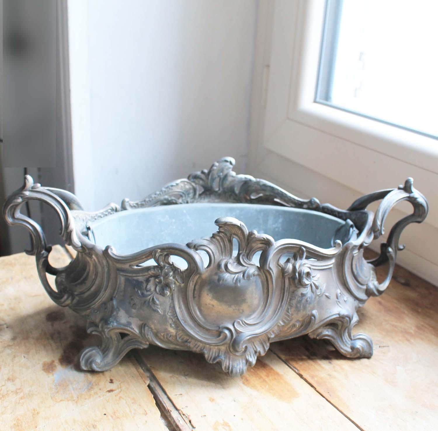 Vintage French Jardiniere Plant Pot for Table Rococo Style