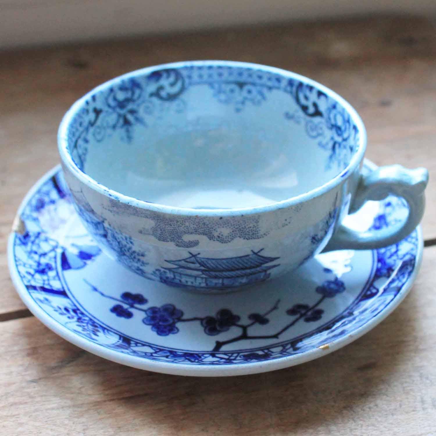 Antique Creil Et Montereau Coffee Cup, Japon Monet, Kintsugi 