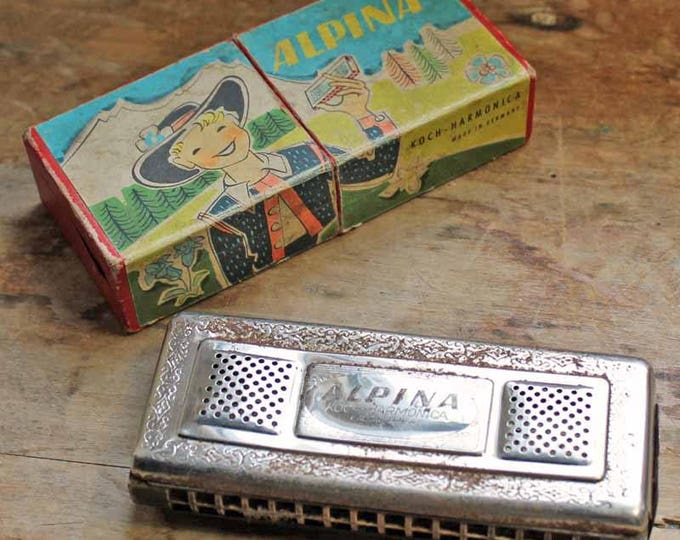 Antique German Koch Harmonica ALPINA/ Vintage Toy Harmonica With Box
