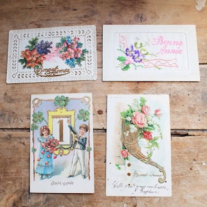 Set antico di 4 cartoline Francia con francobollo del 1900/cartoline antiche dell'anno ney Bonne anne