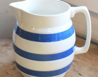 Vintage English staffordchire Ironstone creamware pitcher　Cornish ware style /Vintage milk jag English