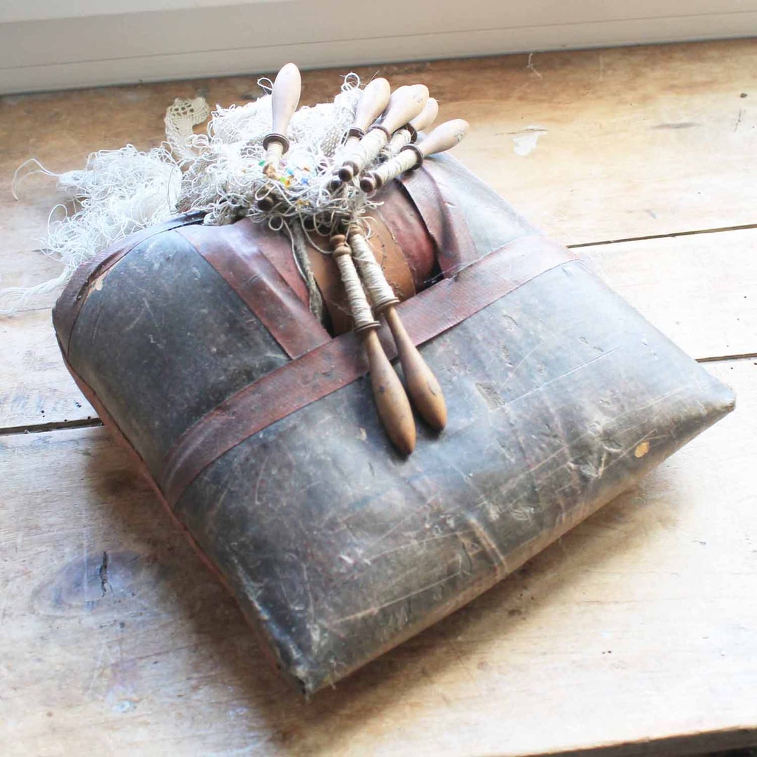 Antique Handmade French Bobbin Lace Maker's Pillow Small 9 Wooden