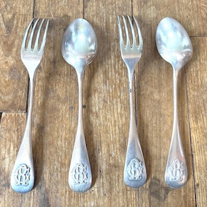 Antique French Silver Plated Cutlery Set, Embossed CR Monogram