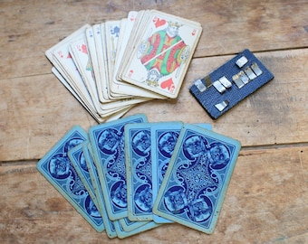 Rare Antique playing card French bull dog &#39;French suits&#39; complete 36 cards motif DOG with point counter / beginning of 20th century