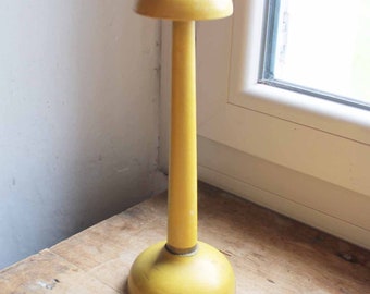 French Vintage Hat Display Stand Yellow / Antique wooden had stand /beginning of 20th century wooden hat display