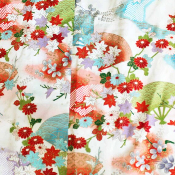 Vintage Japanese Kimono Fabric motif season fall … - image 8