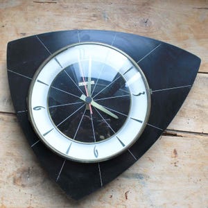 Vintage 1960&#39;s french wall clock Formica laminate Bayard Retro / Atomic black wall clock Working Condition